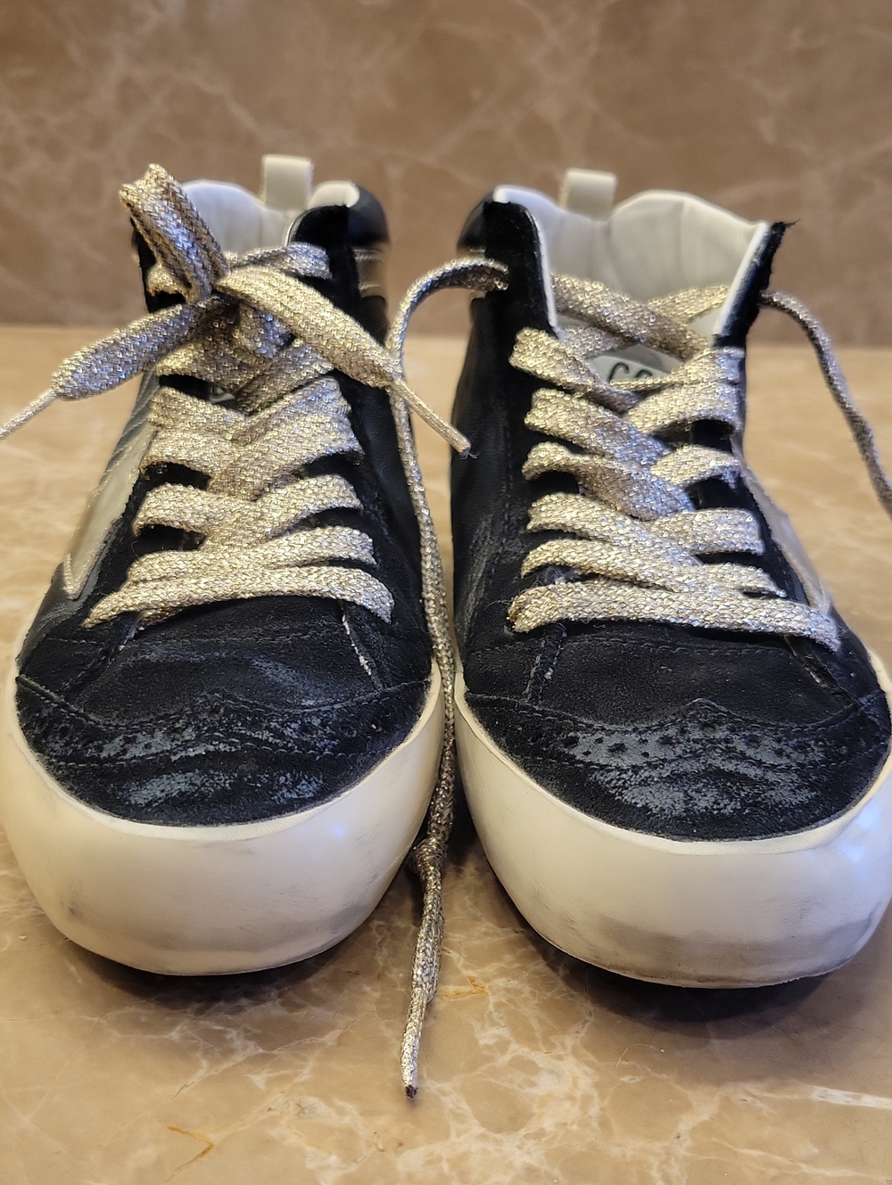Golden Goose Black Women's Semi High-Top Sneakers with Silvery-Gold Laces, Sz 6 - Picture 6 of 16